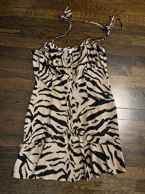 Bar III Tan and Black Zebra-Print Dress with Tie Straps